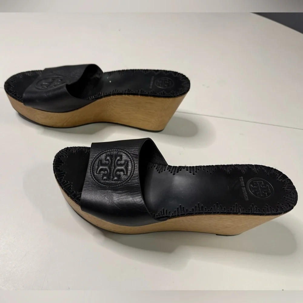 Tory Burch Black Leather Slide Sandals